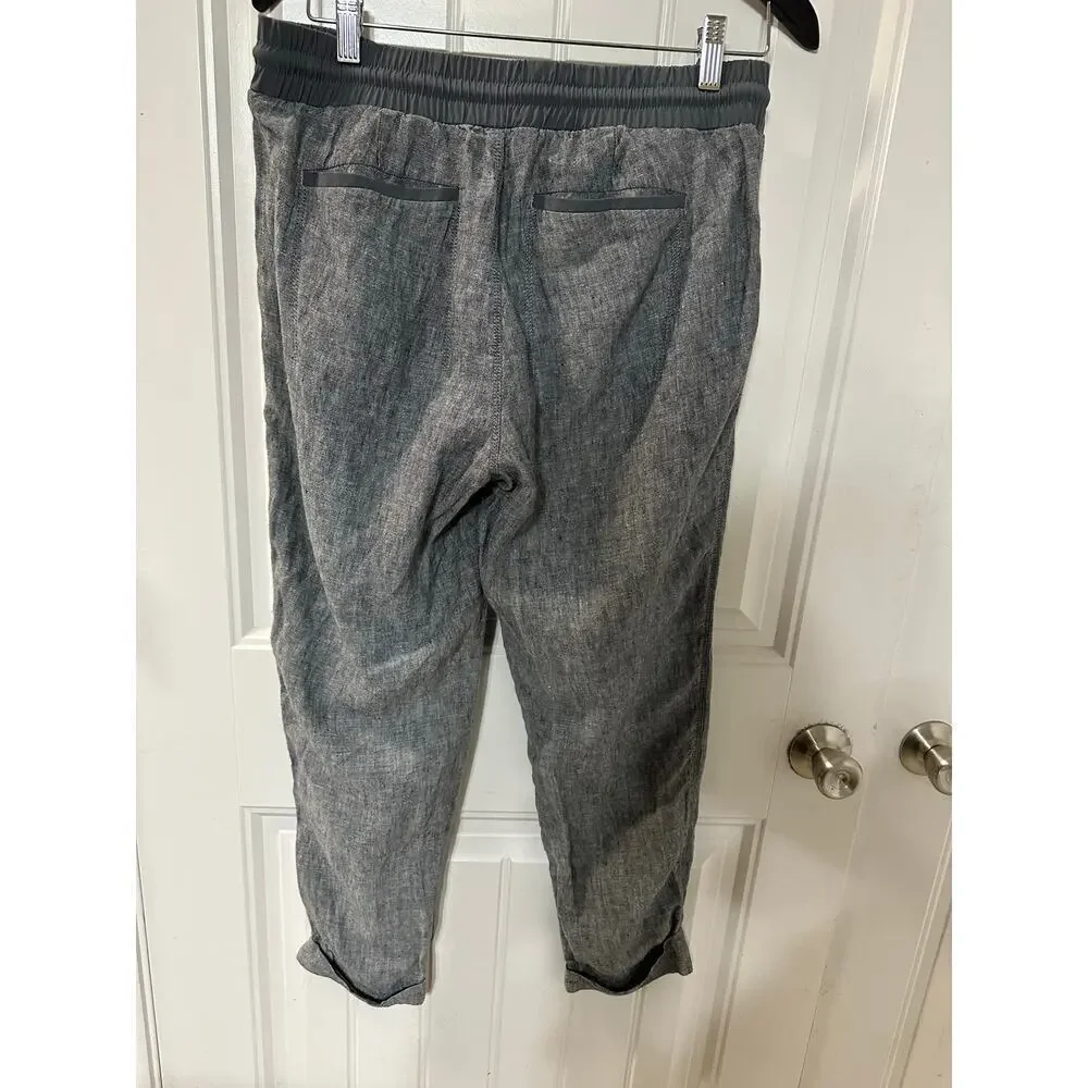 Athleta Linen Pants Drawstring Waist Gray Women 10 Lounge Athleisure Light Comfy